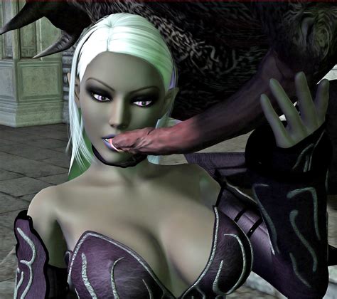 dark elf slut licking a gigantic cock