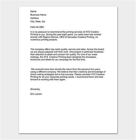 business reference letter   write  format  samples