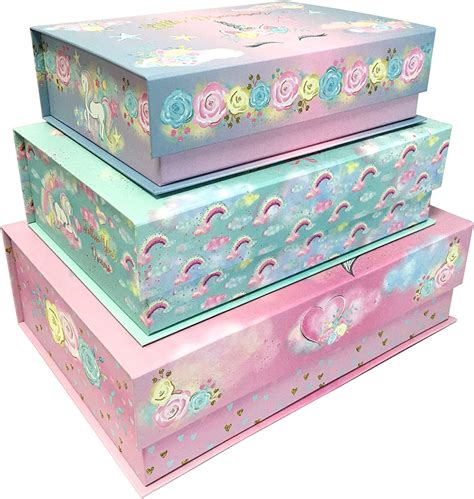 decorative nesting storage boxes  lids stackable box set  cute designs  girls kids