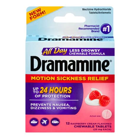 dramamine motion sickness relief  day chewable tablets raspberry