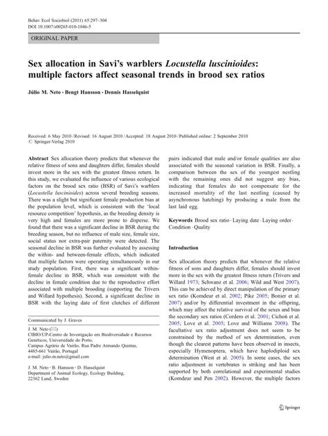 pdf sex allocation in savi s warblers locustella