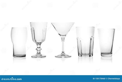 set  empty glasses   drinks  white stock photo image