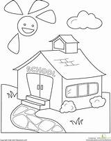 Schoolhouse Kindergarten Mewarnai Yr Lomba sketch template