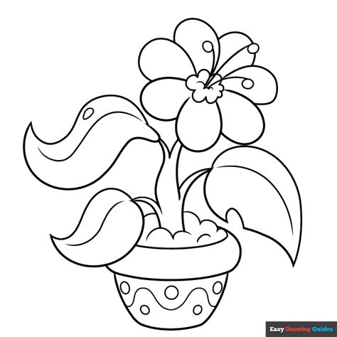 potted plant coloring page easy drawing guides