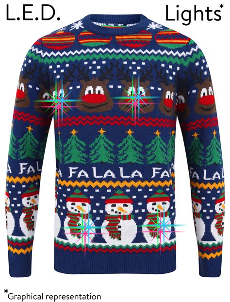 christmas jumper mens light  led xmas reindeer snowman fairisle sweater top ebay