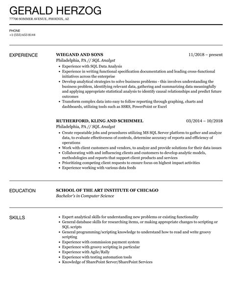 sql resume sample