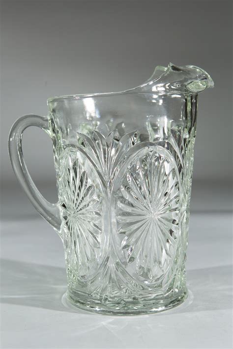 Vintage Glass Pitcher Starburst Pattern Cocktail Juice Jug Antique