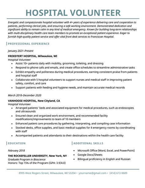 hospital volunteer resume sample   write