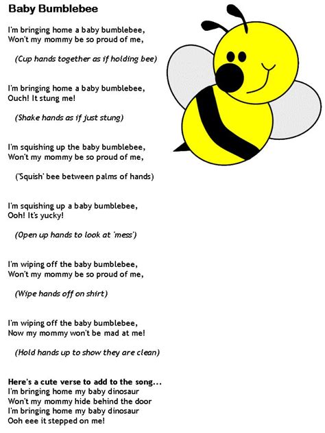 dltks template printing baby bumble bee song preschool songs songs