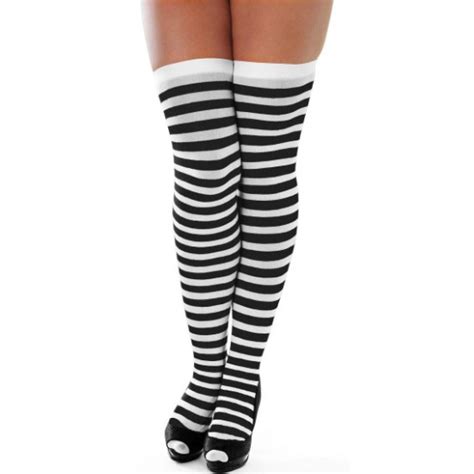Joke Shop Black And White Striped Stockings