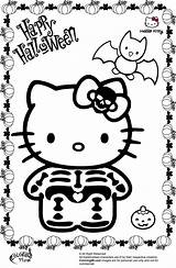 Kitty Hello Halloween Pages Coloring Colouring Ella Skeleton Color Haloween Printable Print Sheets Kids Cartoon Book Head Scary Cat Kawaii sketch template