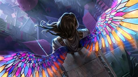 angel wings stained glass fantasy art artwork magic  gathering
