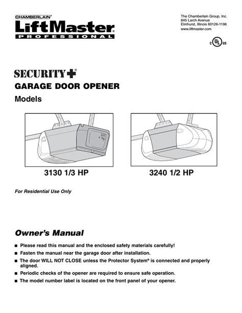 liftmaster   hp garage door opener user manual manualzz