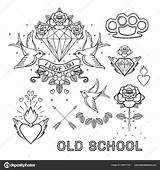 School Old Tattoo Coloring Pages Template Set sketch template