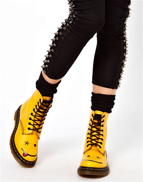 dr martens hincky acid yellow smiley  eye boots  yellow lyst