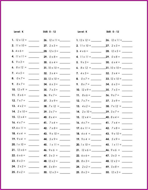 timed multiplication test printable