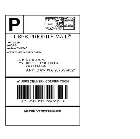 shows  privately printed delivery confirmation label  priority mail service indicator