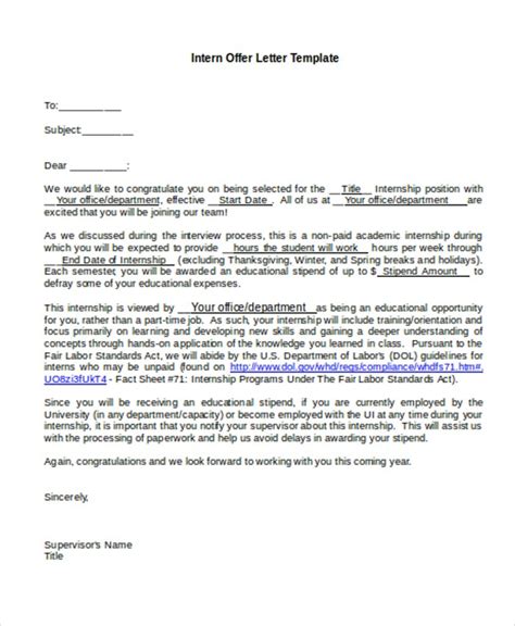 internship offer letters samples examples format