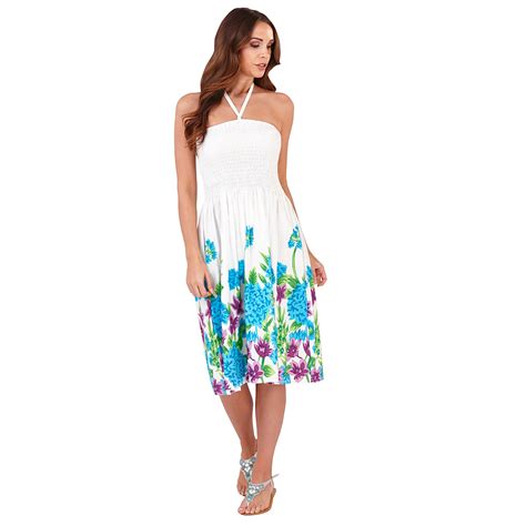 ladies summer beach cotton 3 in 1 bandeau strapless sun dress skirt