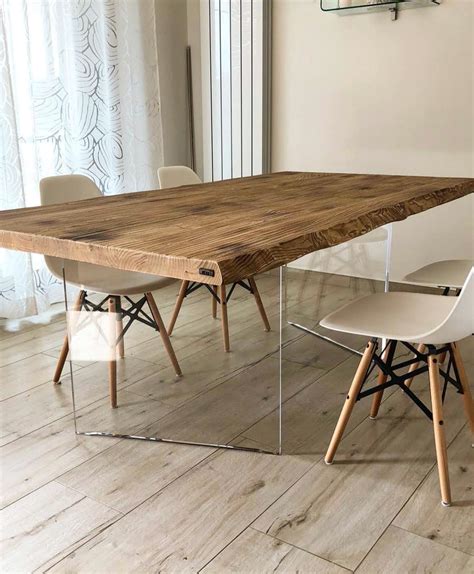 tavolo da cucina legno massello gambe trasparenti  plexiglass modello jerry  xlab design