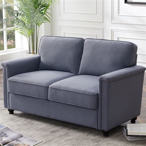gray loveseat modern linen fabric sofas  small spaces upholstered armrest sofas  solid