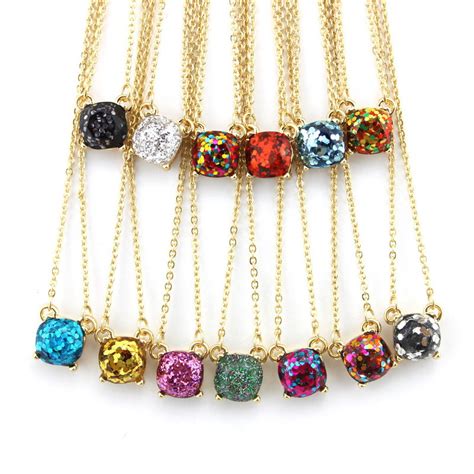 colors option  fashion mini square glitter necklace women
