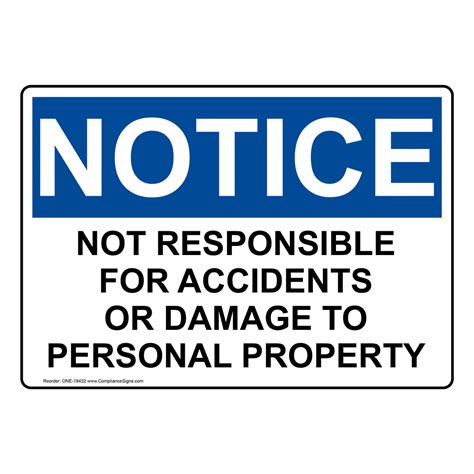 notice sign  responsible  accidents  damage osha