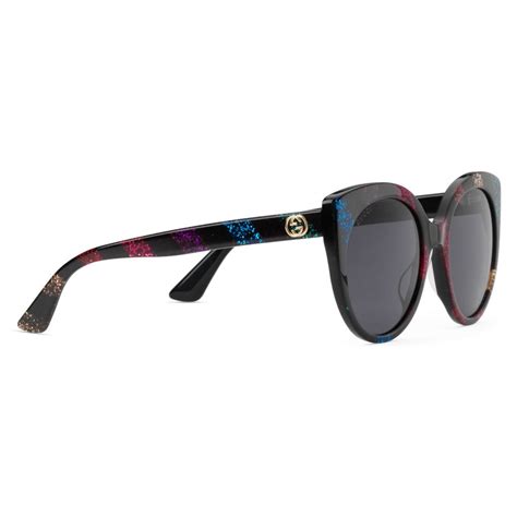 Gucci Cat Eye Sunglasses In Glitter Acetate Black Acetate With
