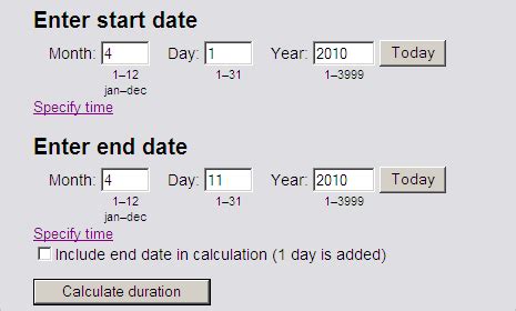 calculate number  days