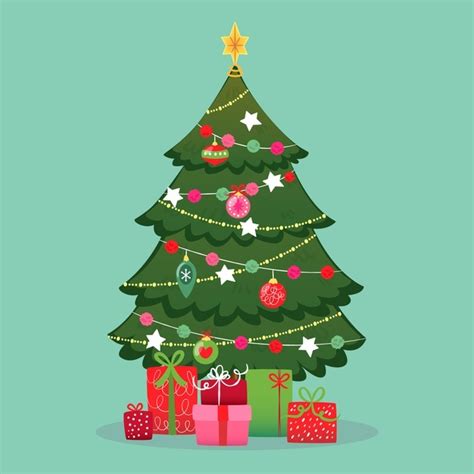 Árvore De Natal Colorida Em Design Plano Vetor Grátis