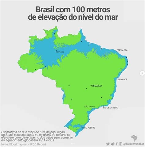 assim seria  mapa  brasil se  nivel  mar se elevasse   portalpower
