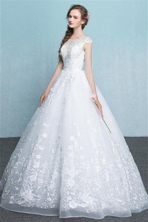 princess long white lace tulle wedding dresses modest backless ball