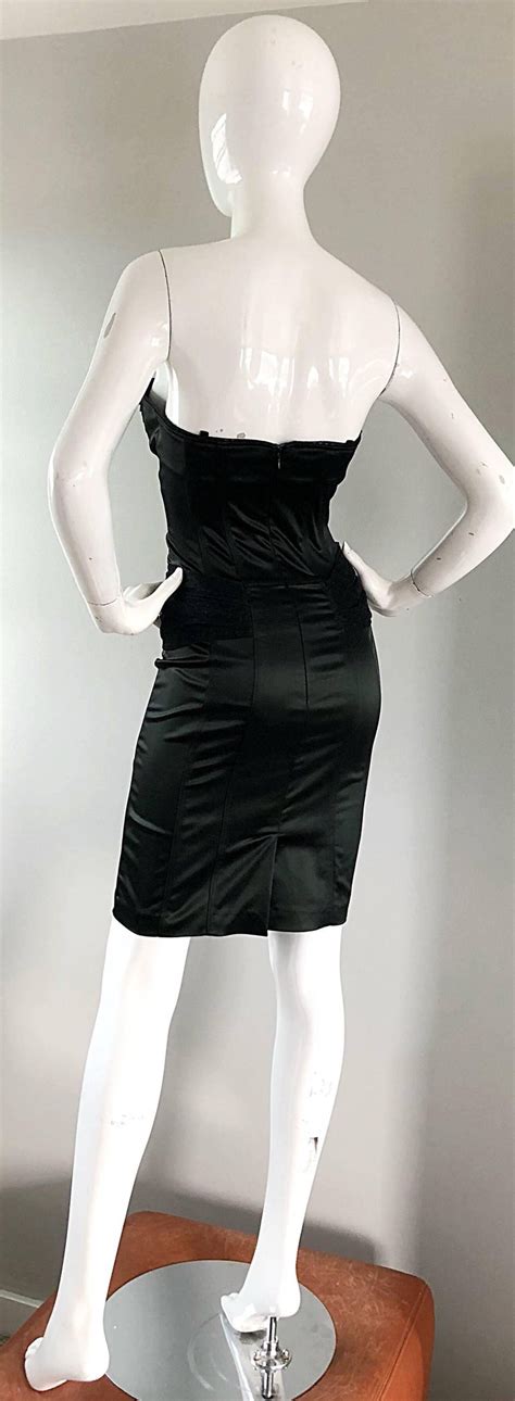 1990s john galliano sexy black silk satin strapless vintage bodycon 90s