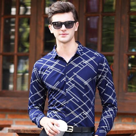 2016 New Fancy Simple Design Formal Dress Men S Stripes Long Sleeve