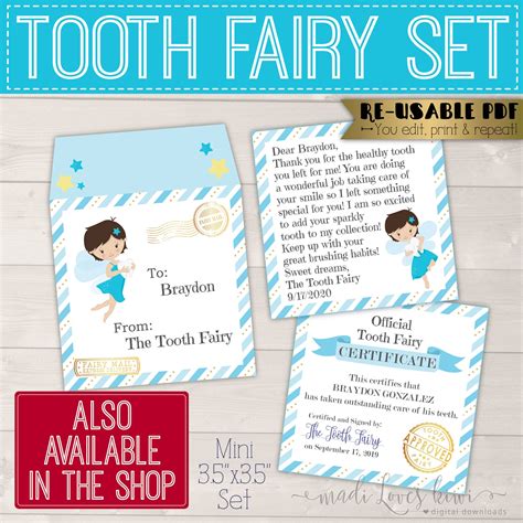 boy tooth fairy letter instant  kit  teeth etsy australia