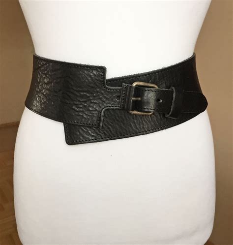 vintage wide black leather waist belt   cm   etsy