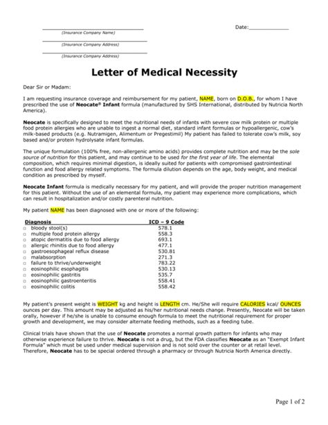 letter  medical necessity template