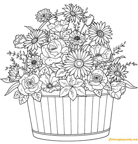 basket  flowers coloring pages  printable coloring pages