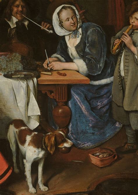 painting   woman sitting   table   dog   people