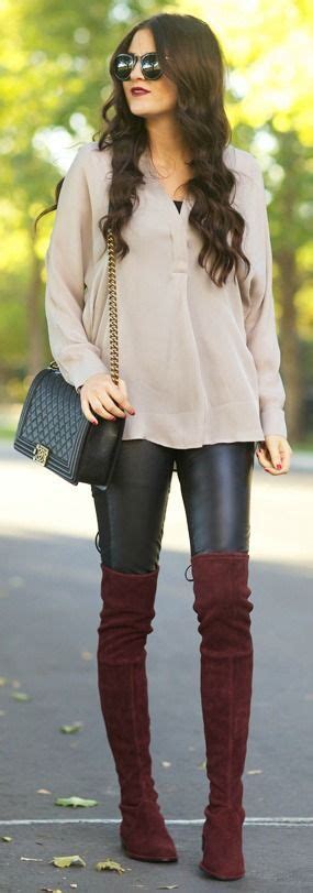Brown Over The Knee Boots With Leather Pants Pictures