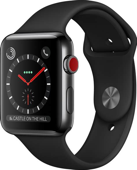 apple  series  gps cellular space black stainless steel mm black sport band ab