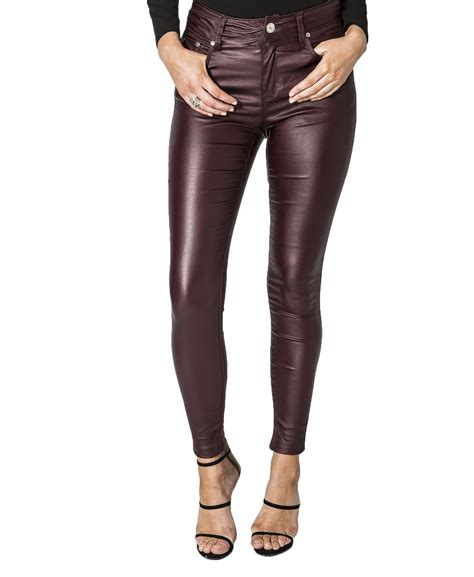 womens skinny leather wet high stretch look pu jeans trousers shiny