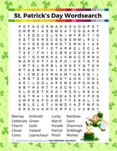 st patricks day crossword puzzles st patrick  day word search