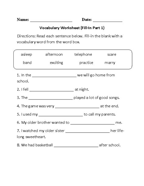vocabulary worksheet  grade