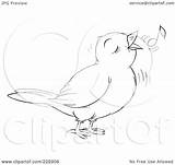 Bird Singing Outline Coloring Cute Clipart Illustration Rf Royalty Regarding Notes sketch template