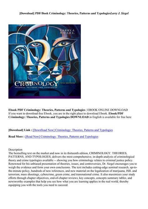 Pdf Epub Criminology Theories Patterns And Typologies Larry J