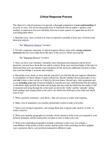thesis statement examples   summary  critical response essay