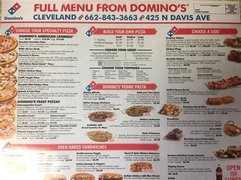 menu  dominos pizza restaurant cleveland ohio  zmenu