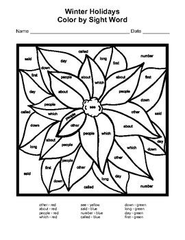 winter holidays color  sight word instant  coloring pages