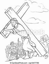 Jesus Cross Carrying Coloring Christ Clipart Kids Illustration Clip Easter Christian Drawings Crafts Vector Outlined Drawing Children Click Graphics sketch template